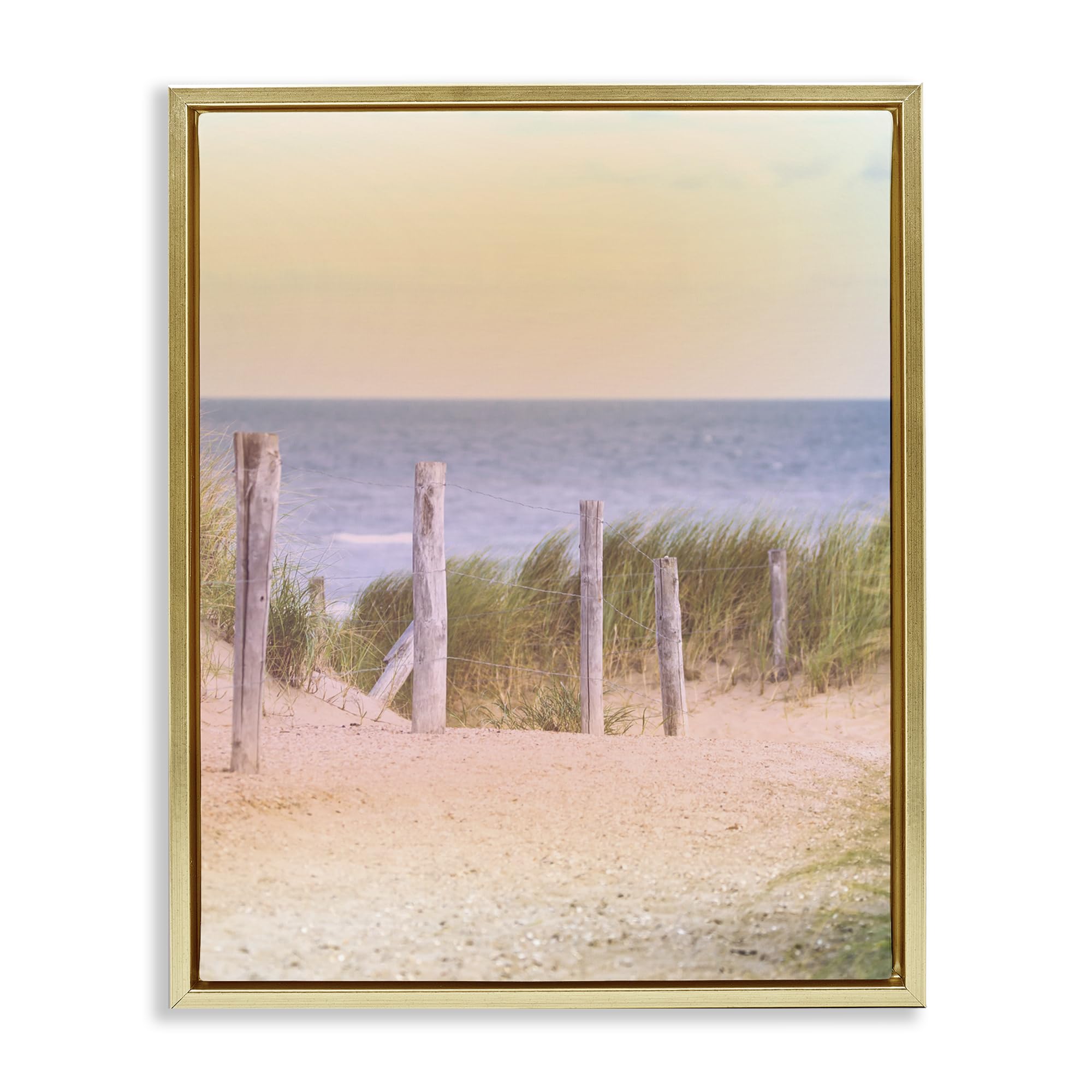 Stupell Industries Metallic Gold (Matte) 'Carefree Beach Vacation'| Floating Frame Canvas Art