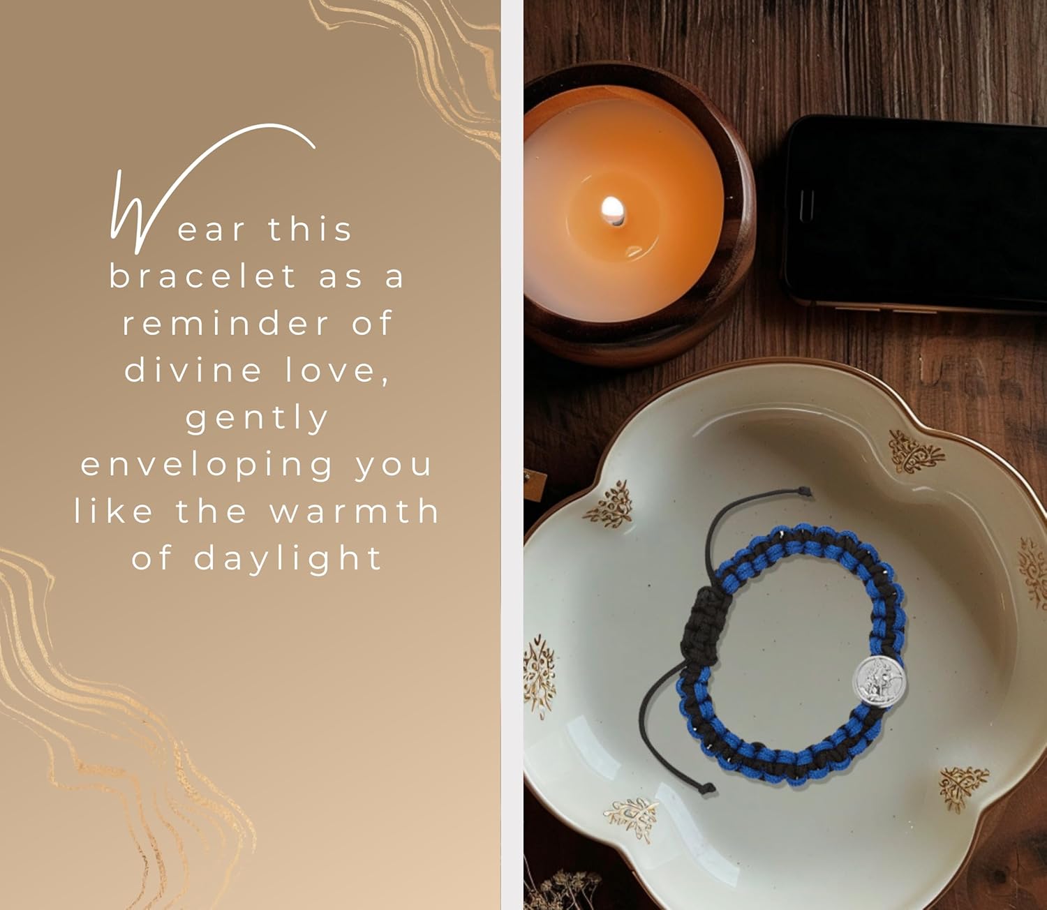 Saint Michael Bracelet - Laminated St Michael the Archangel Prayer Card, The Lord's Prayer - Adjustable Corded San Miguel Arcangel Bracelet, Catholic Cards Set - 3 Items - Image 3