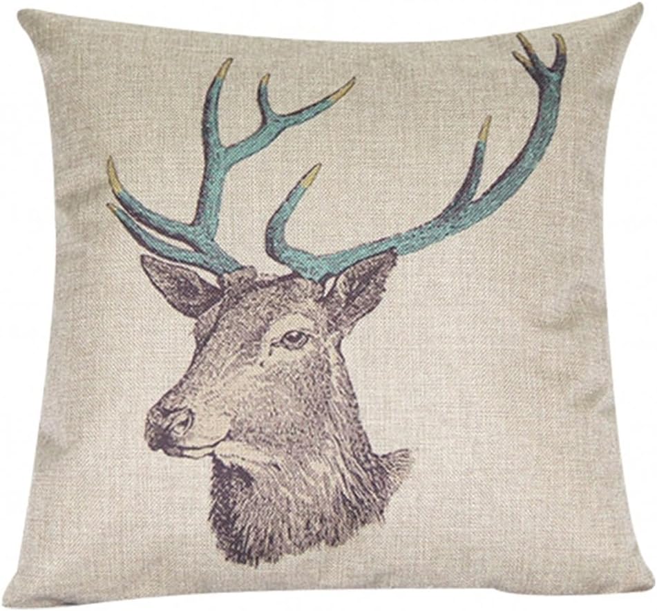 Onker Cotton Linen Square Decorative Throw Pillow Case Cushion Cover 18" x 18" Vintage Retro Deer