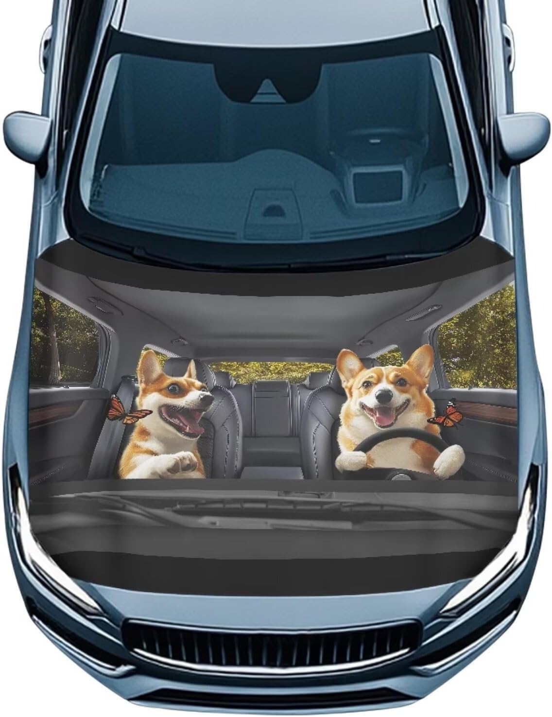 Astronaut Butterfly Car Hood Cover Protector Stretch Polyester Fabric Cover Vehicles Decorate Engine Fabric Hood Cover All-Season Protection Suitable for Cars