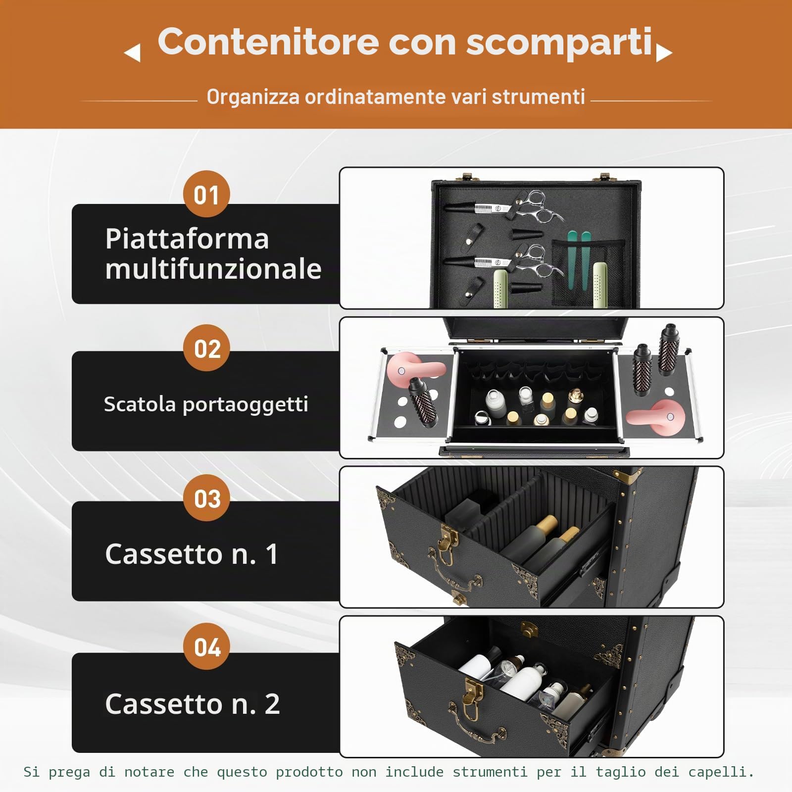 Carrello da parrucchiere a 3 livelli con lucchetto, scatola degli attrezzi per salone di bellezza, supporto per asciugacapelli, per parrucchieri, stilisti, 39 x 25 x 82 cm