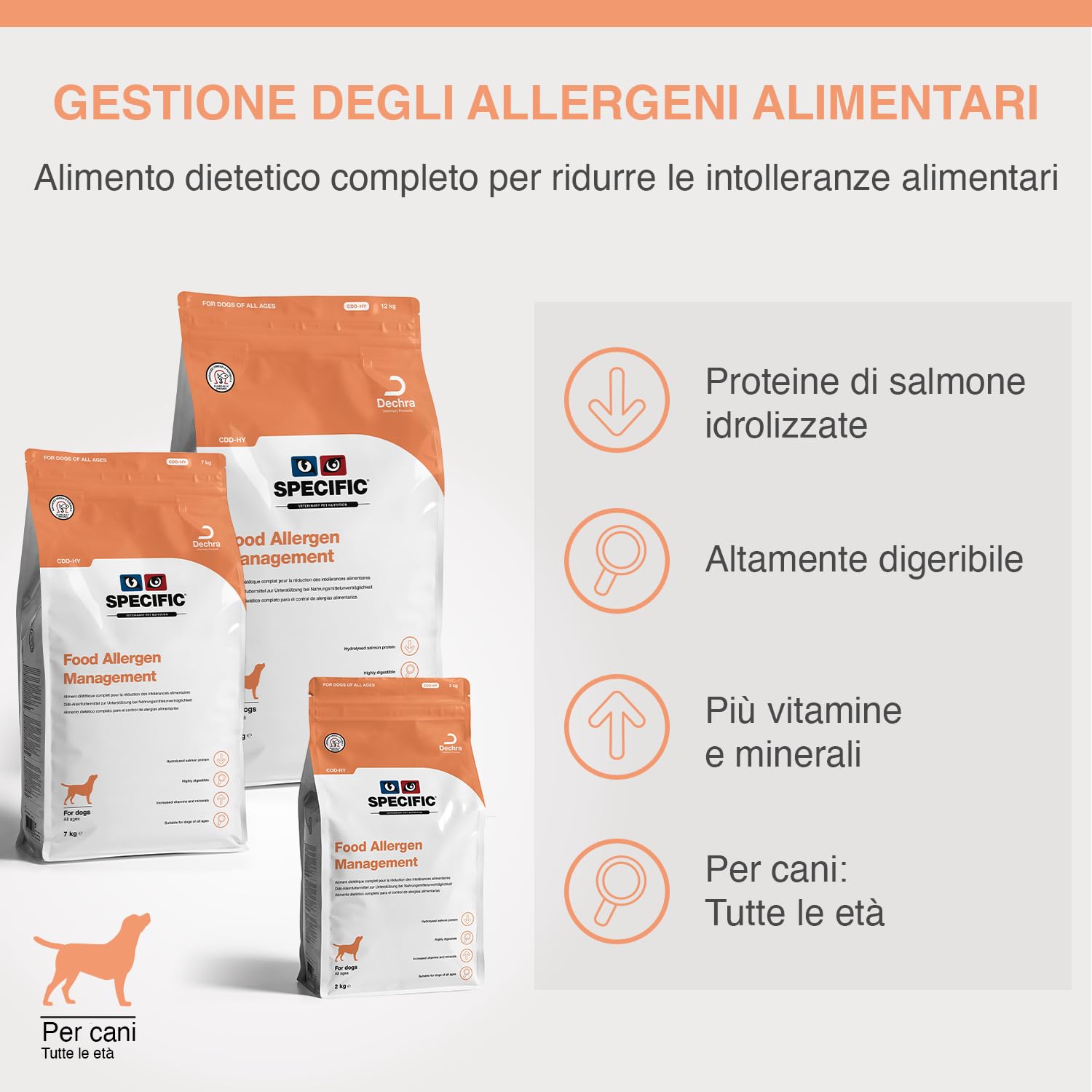 SPECIFIC® Food Allergen Management (CDD-HY) - 7kg - Alimento ipoallergenico con salmone idrolizzato - Crocchette per cani - Senza glutine - Per tutte le età - DECHRA Veterinary Products