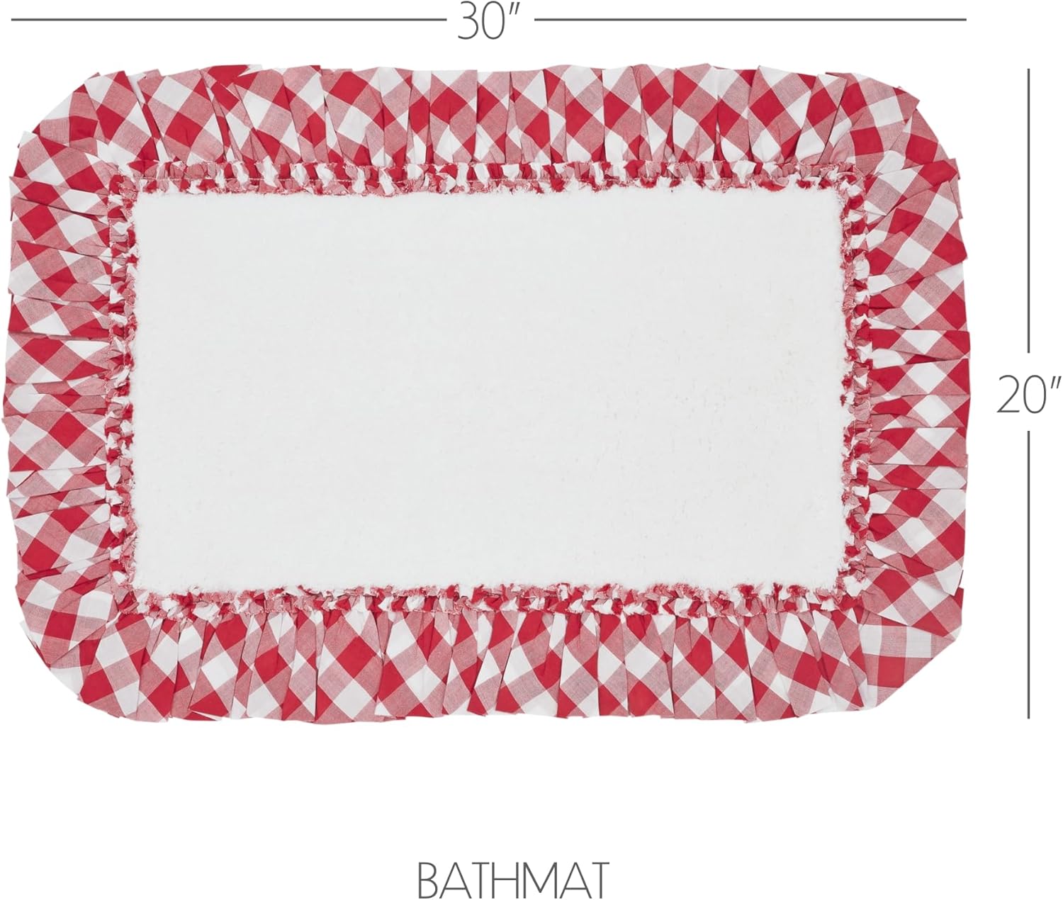 VHC Brands Annie Buffalo Check Bath Mat Farmhouse Ruffled Country Checkered Gingham Bathroom Decor, Red, 20x30