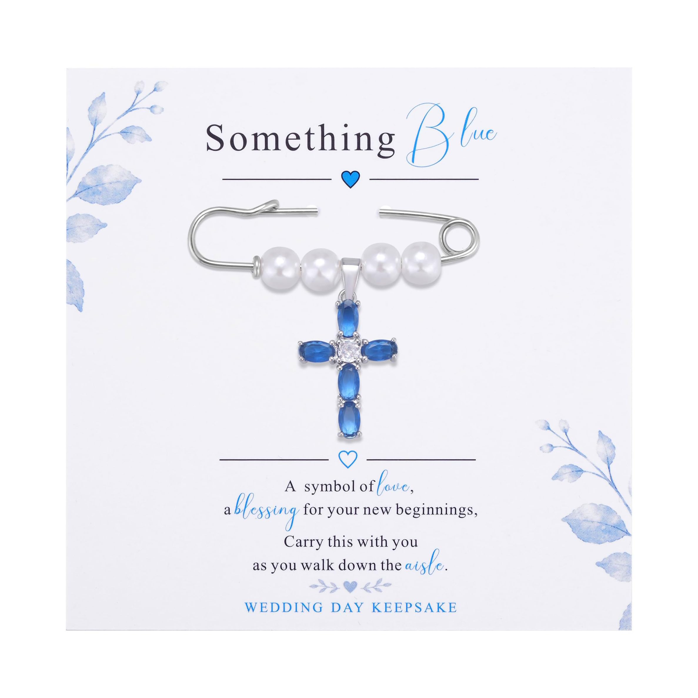 Ralukiia Something Blue Gifts for Bride, Blue Cross Bridal Bouquet Charm Pin with Pearl, Christian Wedding Keepsake, Bridal Shower Gift, Wedding Day Accessory for Daughter Bride