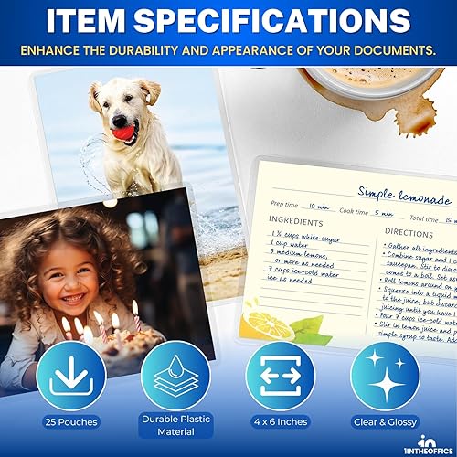 Miniatura 8 de 1InTheOffice Bolsas de laminación térmica 4x6, bolsa de laminación fotográfica 4x6, 5 mil de grosor, 25paquete