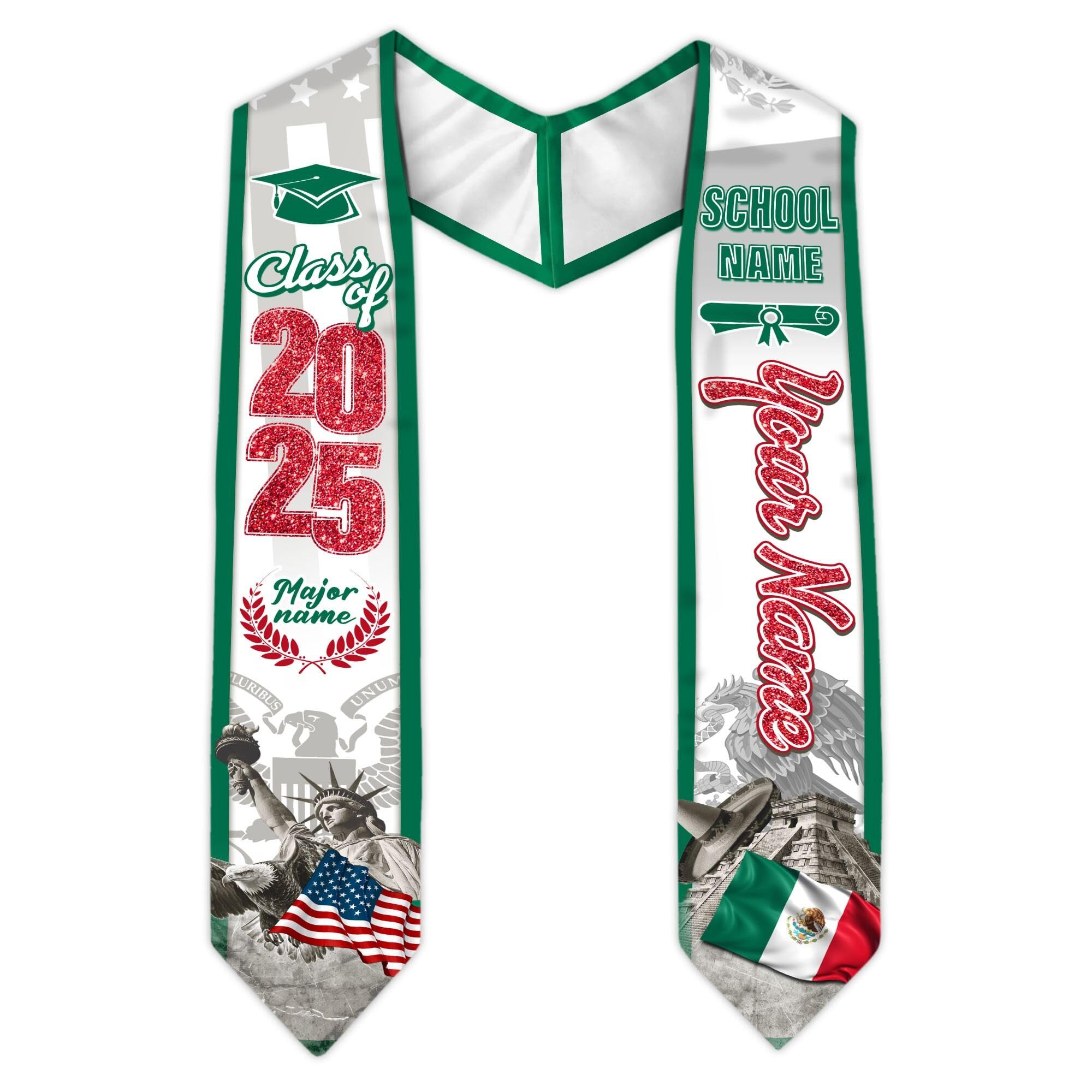 MonkeyVan Personalized Graduation Stole for Mexico Senior, Mexican Flag Graduation Sash Class of 2025 Graduation Day Gifts S391