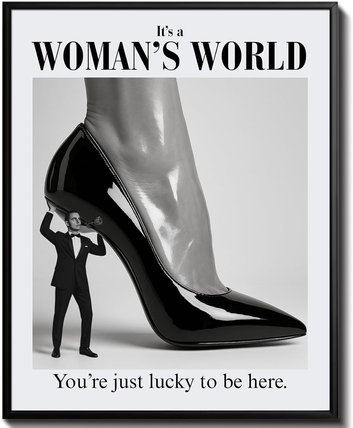 uniro Trendy Newspaper Wall Art Prints, Vintage Black And White Newspaper Poster " It's a Women's World" Positive Affirming Quote Aesthetic Pictures, Retro Girly Dorm Room Decor, Funky Bathroom Wall Decor for Teen Girl Bedroom Apartment, Bar Cart decor - Unframed