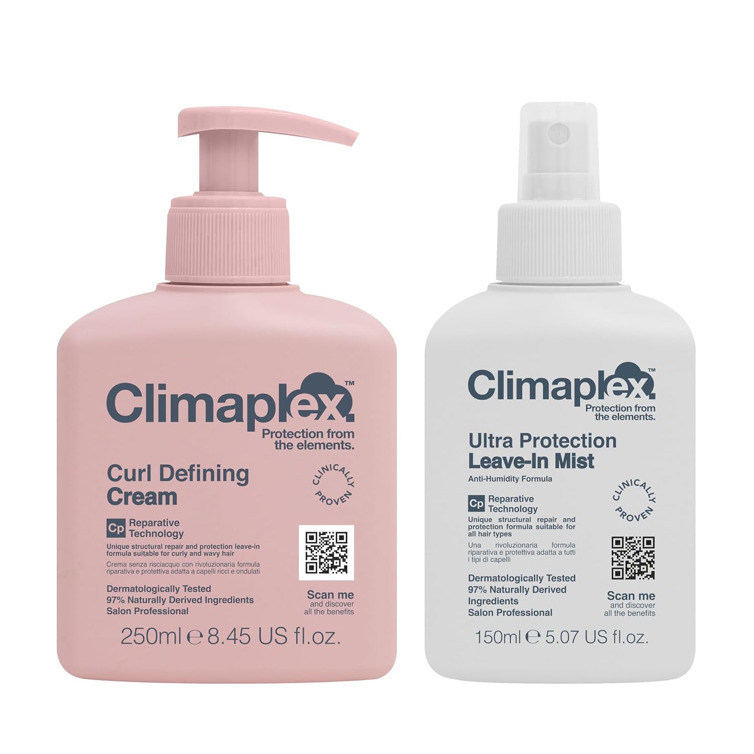 Climaplex Curl Defining Cream, Ultra Protection Leave-In Mist Set - Volumizing - Anti-Humidity Frizz Control - Protects and Restructures Hair - 2 pcs