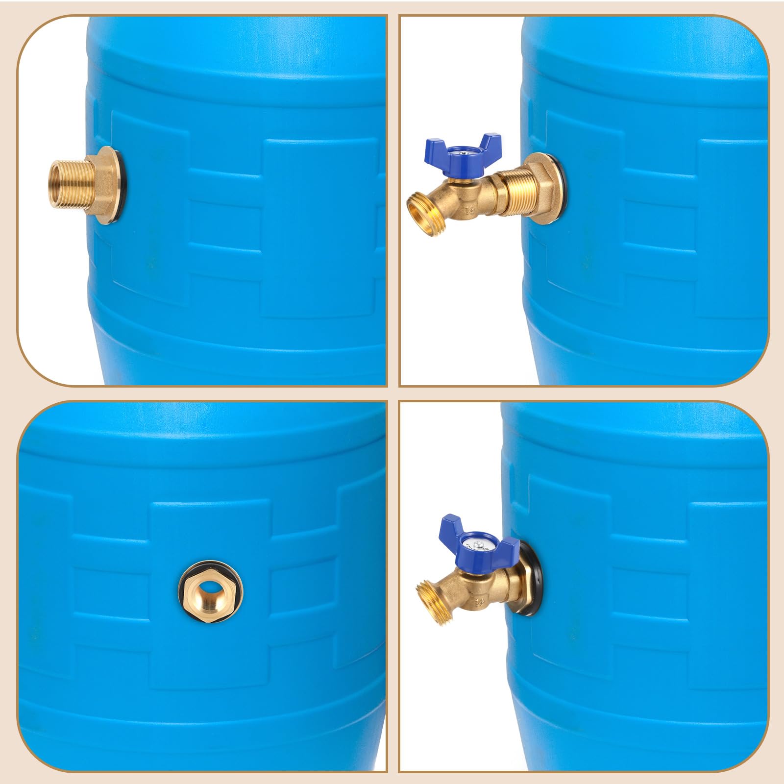 JaGely Juego de 3 espigas de barril de lluvia de latón con mamparo resistente, válvula de bola de cuarto de vuelta, espiga de barril de lluvia, grifo de cubo para acuarios, tanques de agua, bañeras,