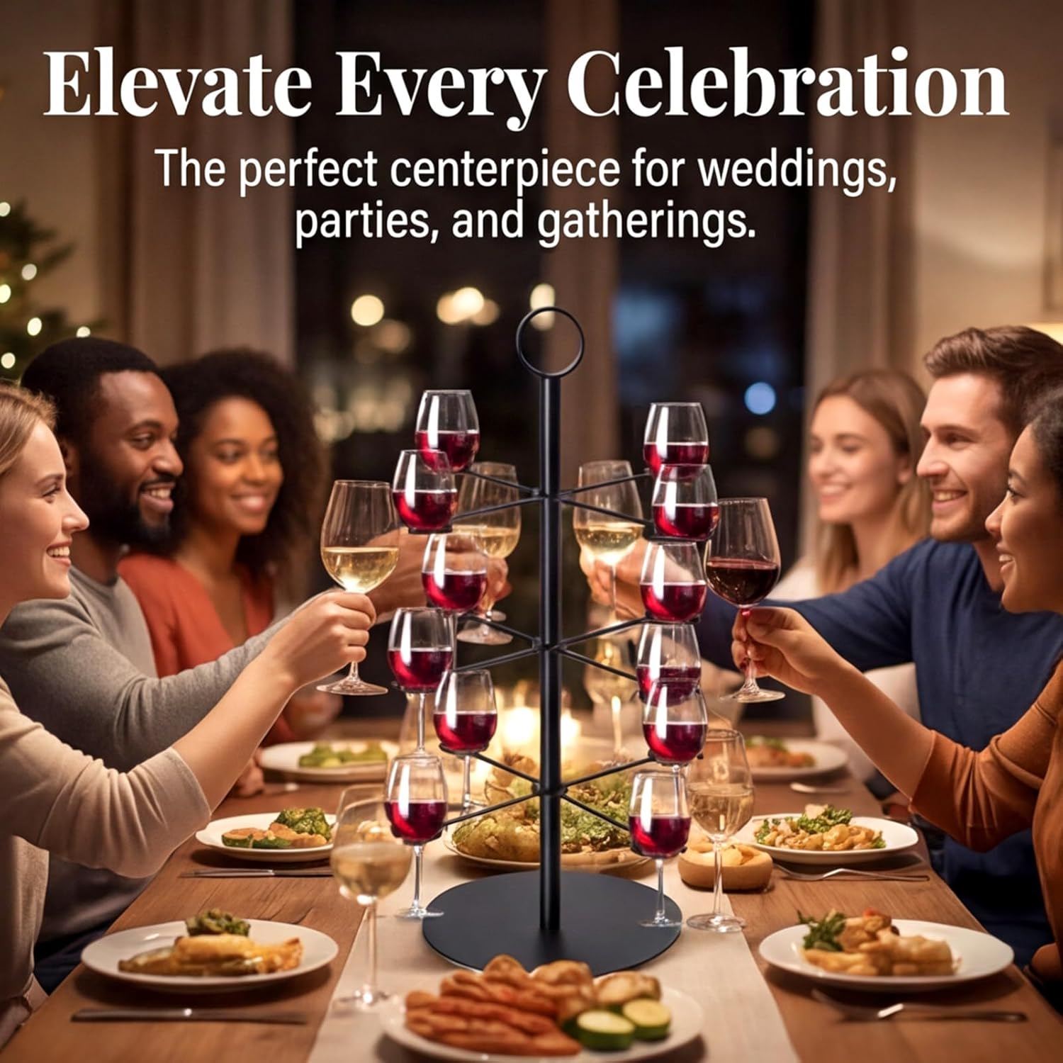 3 Tier 12 Holders Metal Drink Tower, Cocktail Tree Stand for Parties, Wine Glass Holder Stand for Bar Champagne Tower Martinis Stands Mimosa Towers