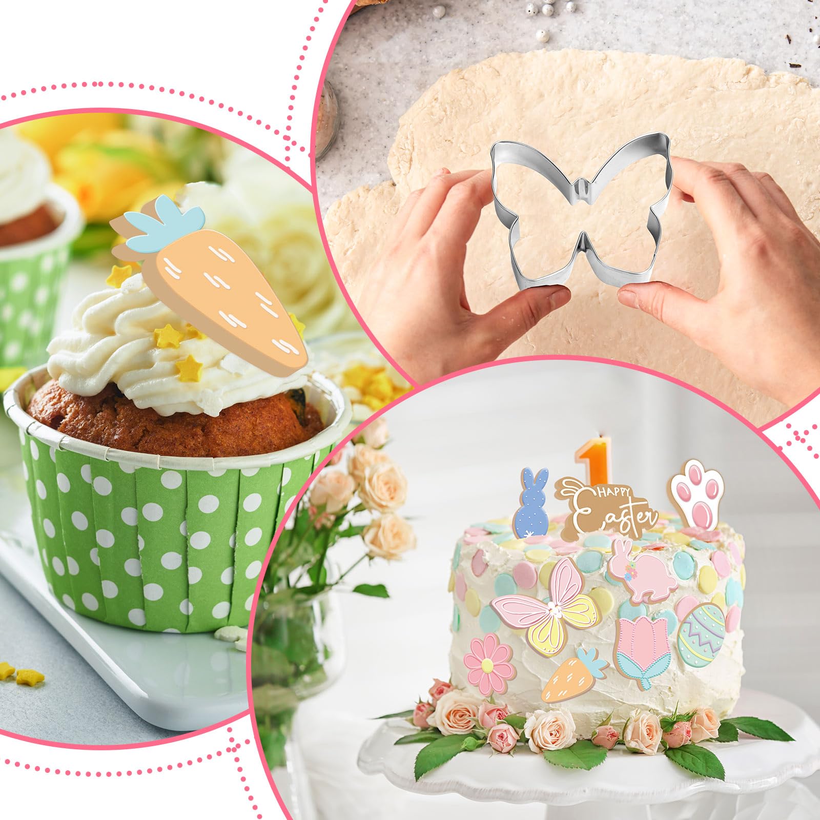 JarThenaAMCS 9 moldes para galletas de Pascua, diseño de flores de primavera, conejo, conejo, huevo, moldes de corte de galletas para fiestas de vacaciones, manualidades, suministros para hornear