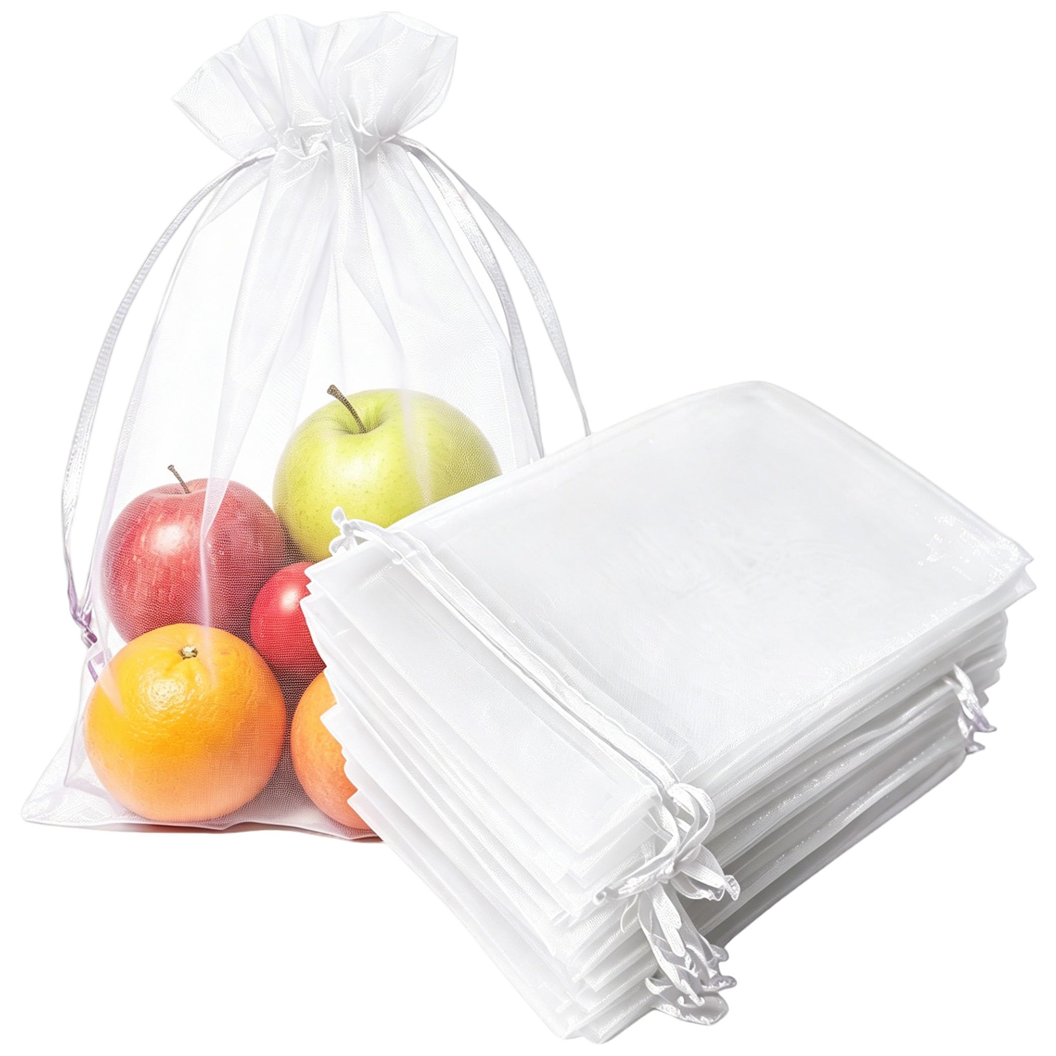 Gmnosuw 100 bolsas de regalo de organza con cordón para joyas, collares, tela transparente de malla blanca de 4 x 6 pulgadas, bolsa de regalo de tamaño mediano para baby shower, Navidad, cumpleaños,
