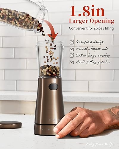 Miniatura 14 de Juego de molinillo eléctrico de sal y pimienta con base de almacenamiento, juego de molinillo de sal y pimienta recargable de acero inoxidable