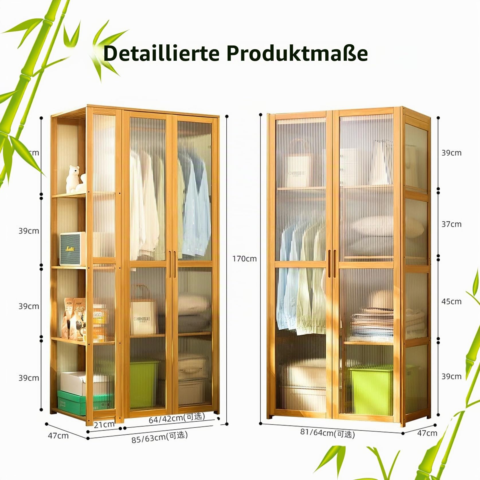 Transparentes Acryl-Garderoben-/Schlafzimmer-Schrank-Aufbewahrungsregal, transparentes Tür-Aufbewahrungsregal für Wohnzimmer/Schlafzimmer, einfach zu montieren-Schwarz64*47 * 170