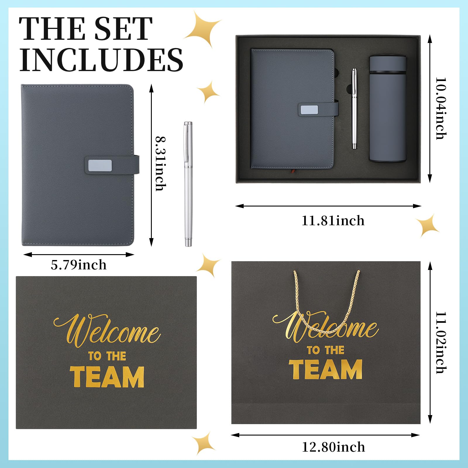 Thenshop Juego de regalo de bienvenida al equipo para nuevos empleados, cuaderno, bolígrafo y vaso, set de regalo de agradecimiento para empleados nuevos empleados (gris)