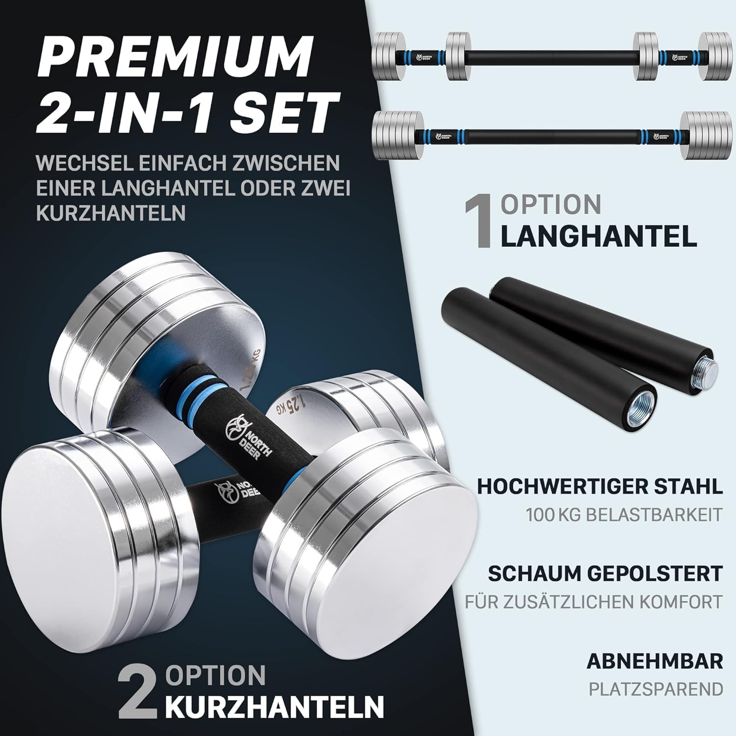 Kurzhanteln Langhanteln 2in1 Set Verstellbar Stahl 10kg 2er Set Fitness Sport