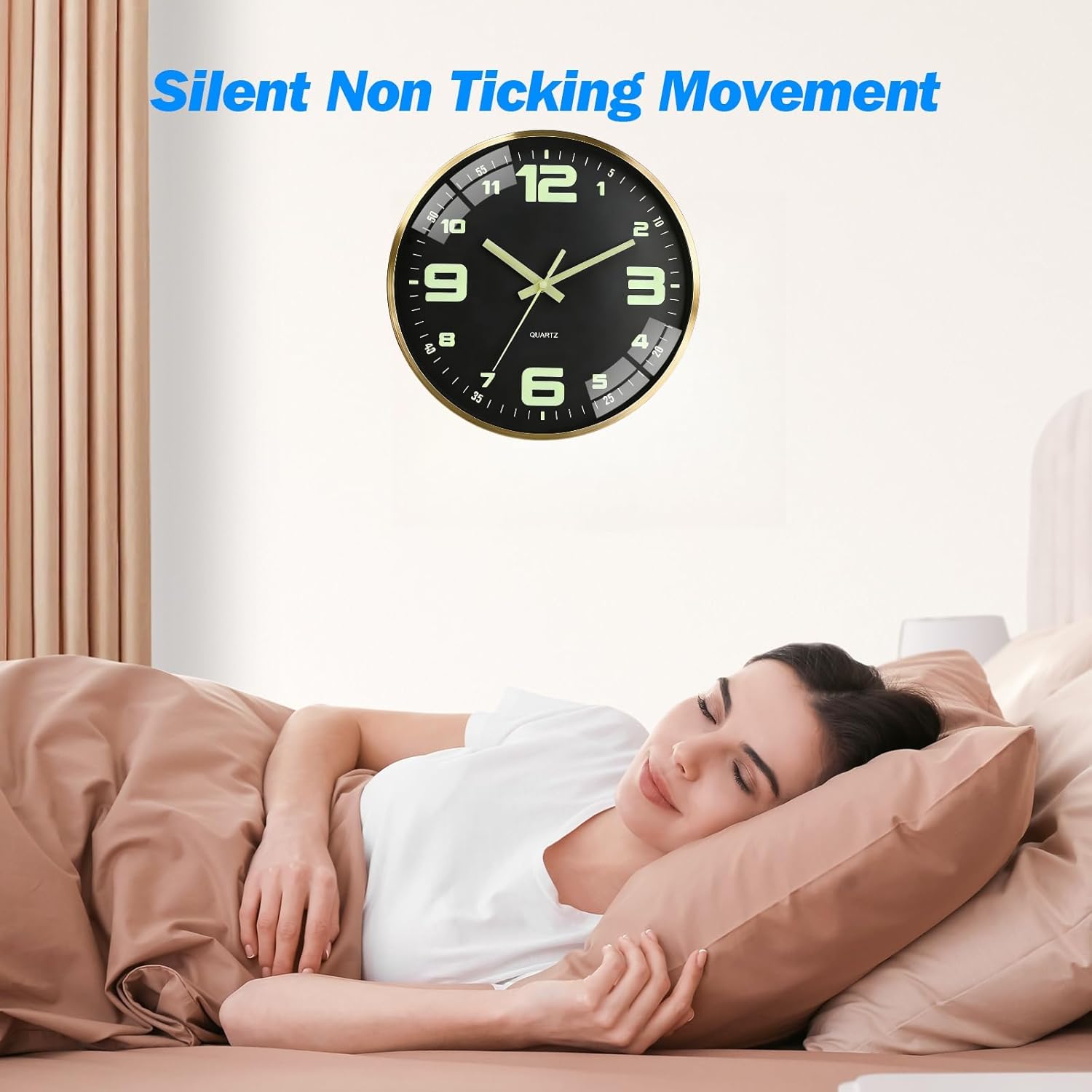 12-inch modern silent wall clock with luminous hands and tick-free sweeping second movement. Silver metal frame. Powered by AA batteries. Suitable for bedrooms, living rooms, kitchens, offices, etc.