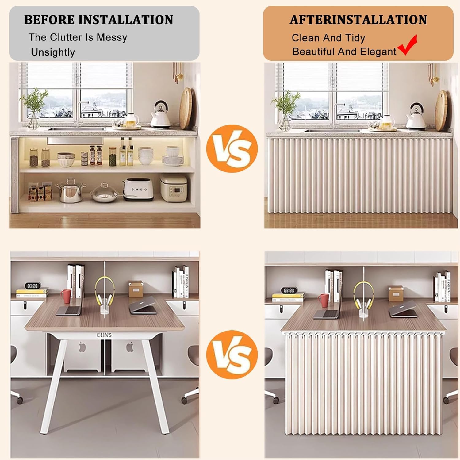 YSZBD Cortinas para armarios, cortinas para estantes de muebles de cocina, cortinas cortas de café para colocar debajo del fregadero con barra autoadhesiva, resistentes al agua y al polvo (beis, 90 cm