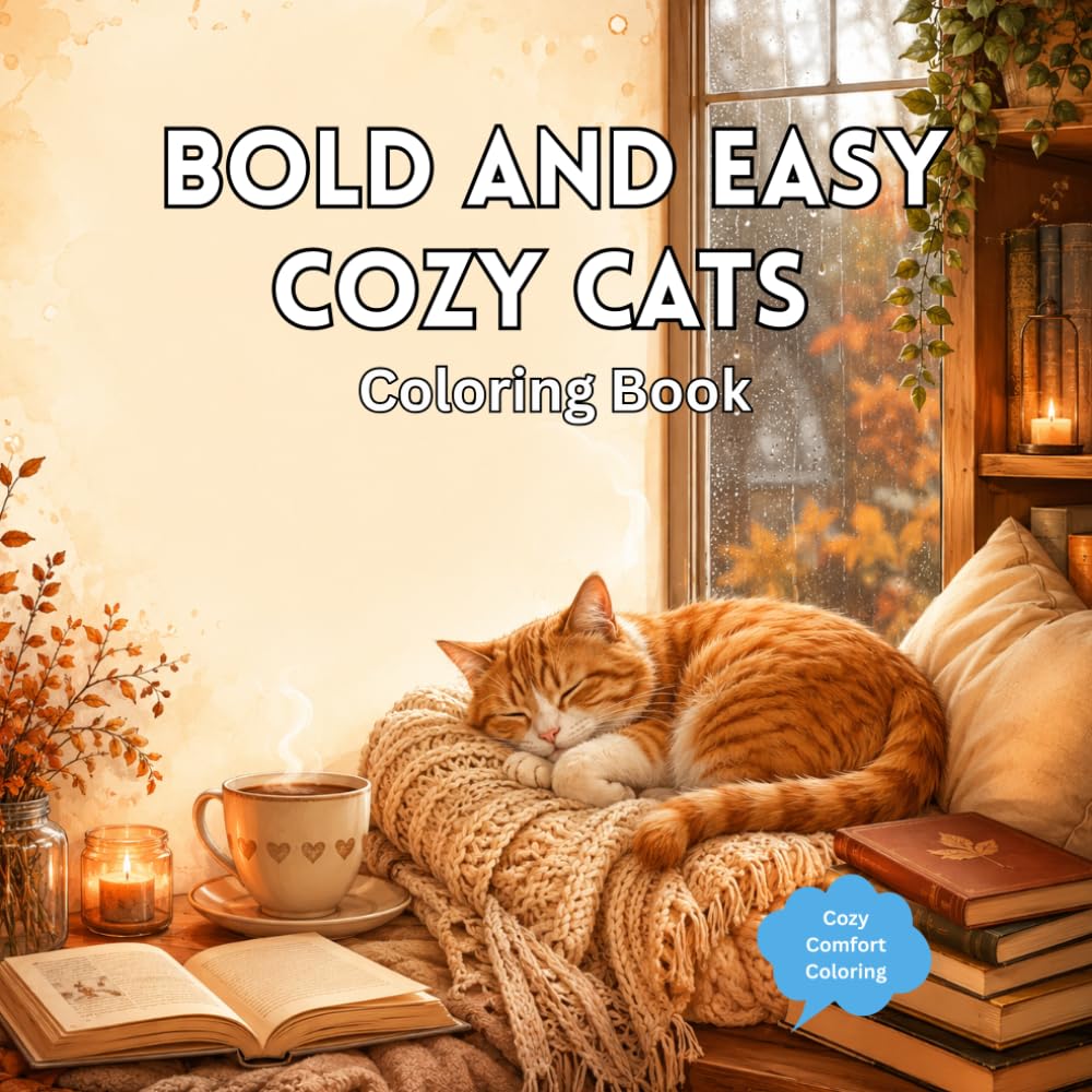Bold and Easy Cozy Cats Coloring Book: Cute and Relaxing Cat-Themed Coloring Pages for Adults (Cozy Comfort Coloring)