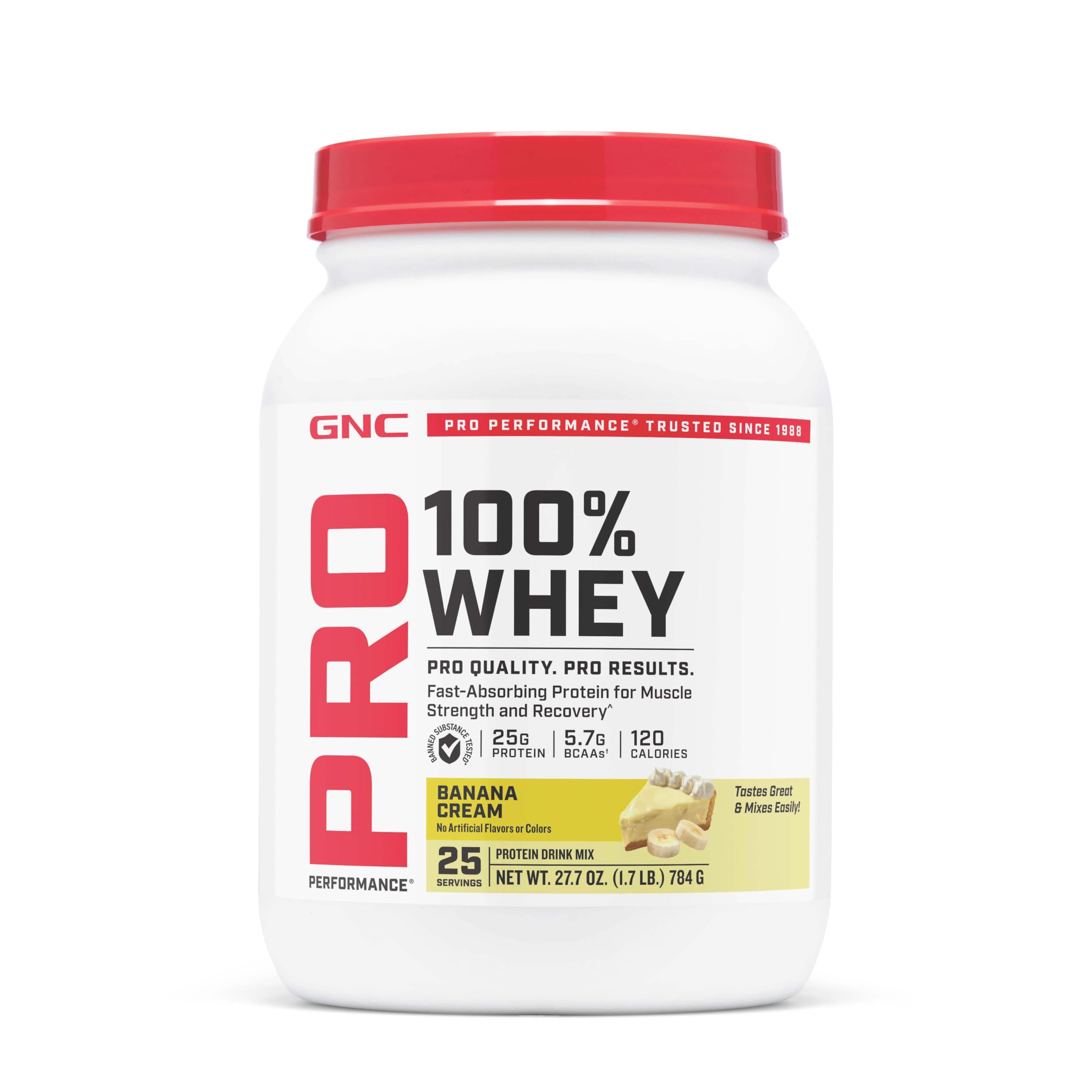GNC Pro Performance 100% Whey Protein Powder, Banana Cream, 25 Servings