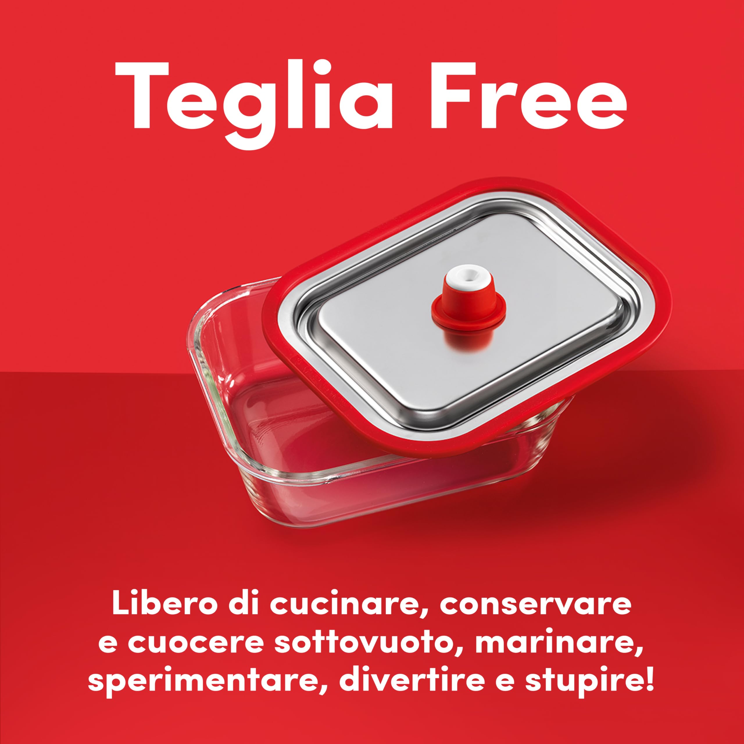 Magic Vac, Teglia Free, Teglia Forno e Sottovuoto per Marinatura e Conservare Sottovuoto Alimenti, In Vetro Borosilicato, Acciaio e Silicone, da Utilizzare con Macchine Sottovuoto Magic Vac