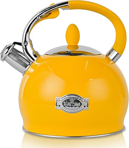 Miniatura 8 de SUSTEAS Tetera silbante para estufa, tetera de acero inoxidable de grado alimenticio con mango ergonómico de tacto fresco, con 1 guante de silicona
