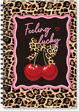 Wxiben Cherry Bow Leopard Spiral Notebook Coquete Cheetah Print Notebook Journal for Women Trendy Y2k Hardcover Notebook Journaling Gifts for Note Taking Work Office Supplies 5.5x8.3 Inch