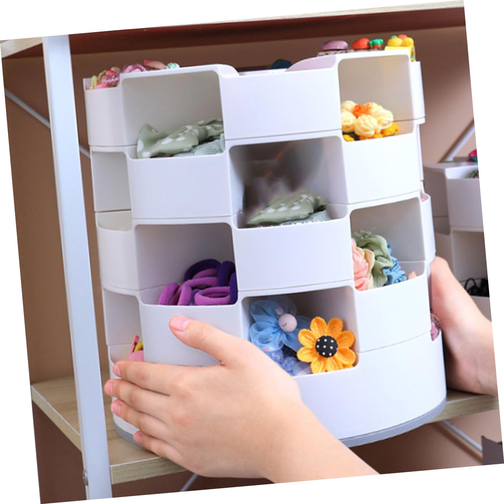 Healeved Haarschmuck Aufbewahrungsbox Schmuckorganizer für Drehbar Mehr Stück Hips/pp/silikon Weiß für Haargummis Haarspangen und Schmuck