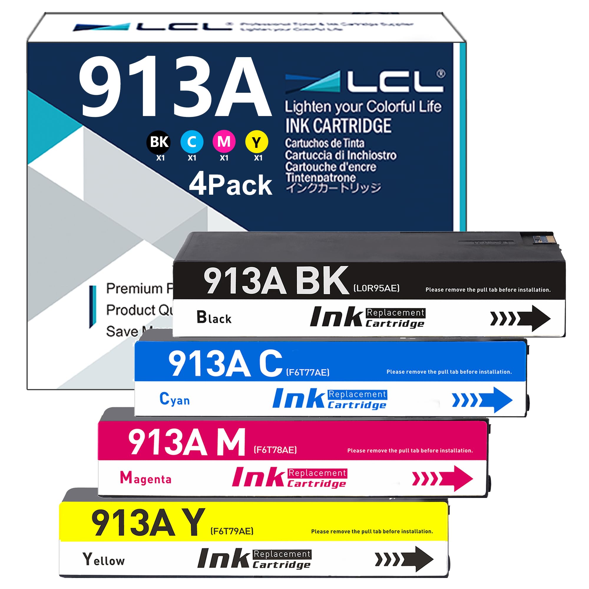 LCL 913A Cartucce d'inchiostro Compatibile per HP 913A L05R95AE F6T77AE F6T79AE F6T78AE per PageWide 352dw mfp 377dw Pro 452dn 452dw 452dwt 477dn 477dw 477dwt 552dw 577dw 577z Managed(4-Pack, KCMY)