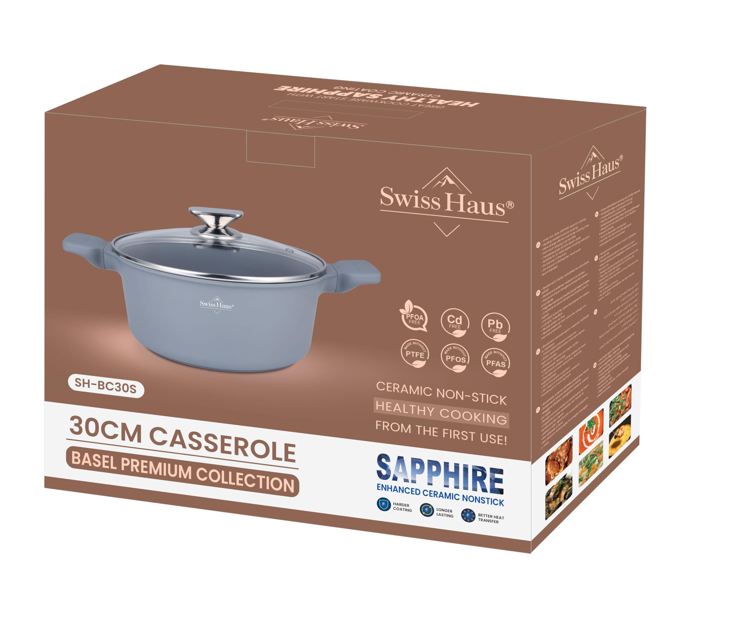 Faitout 30cm avec couvercle 7,2L Tous feux dont induction Gris