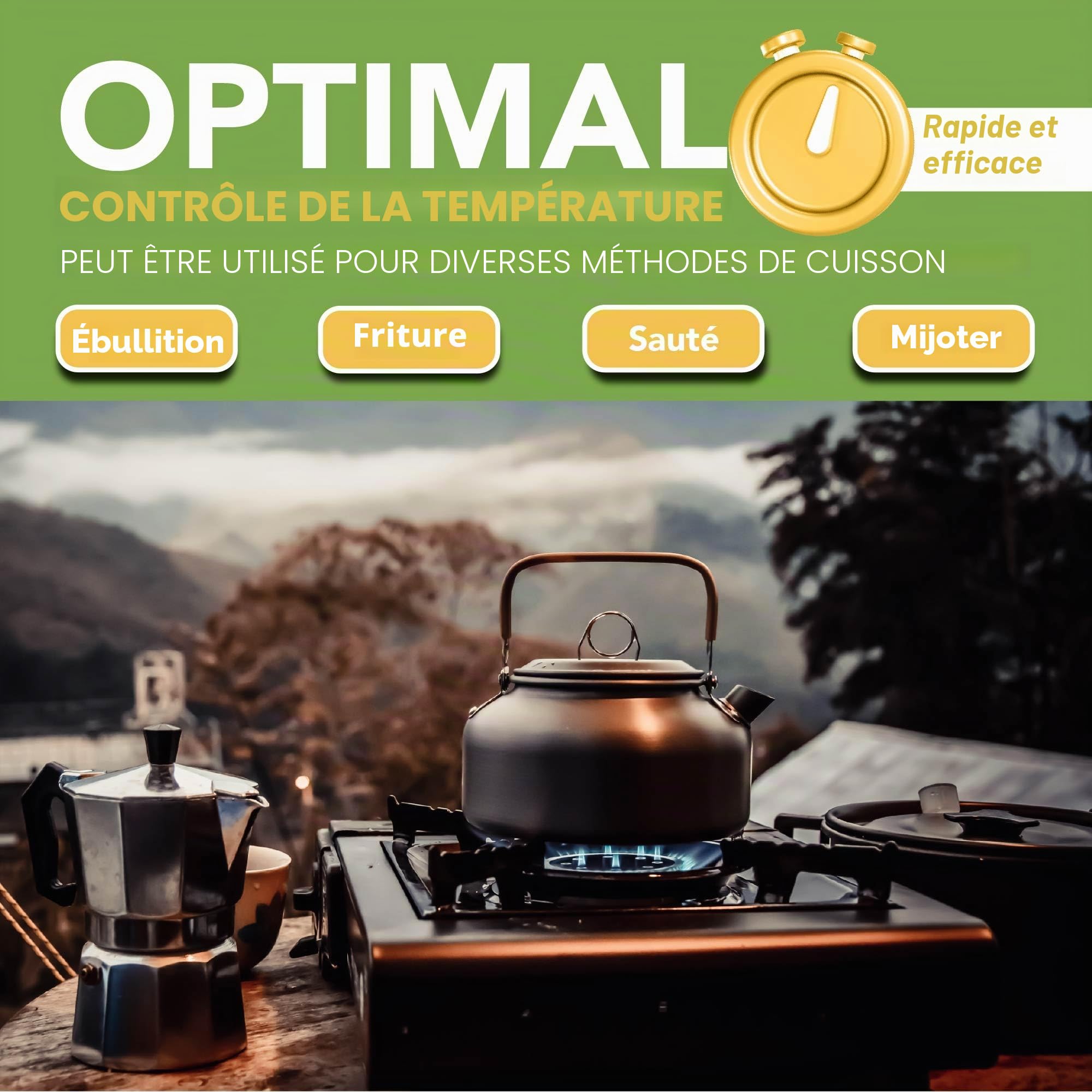 BLOSTM Réchaud à gaz portable de camping – Réchaud de camping à brûleur unique avec système d'allumage automatique, contrôle de la température, utilisation avec butane ou GPL, petite plaque de cuisson
