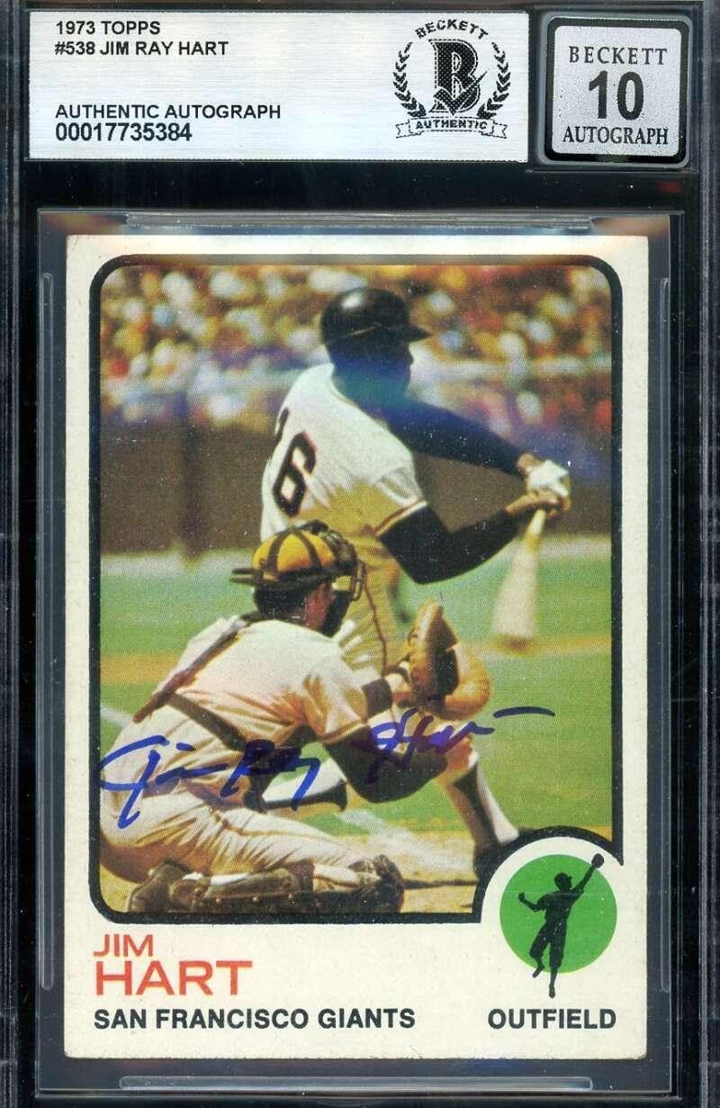Jim Ray Hart Gem Mint 10 Beckett BAS Signed 1973 Topps Autograph - Baseball Slabbed Autographed Cards