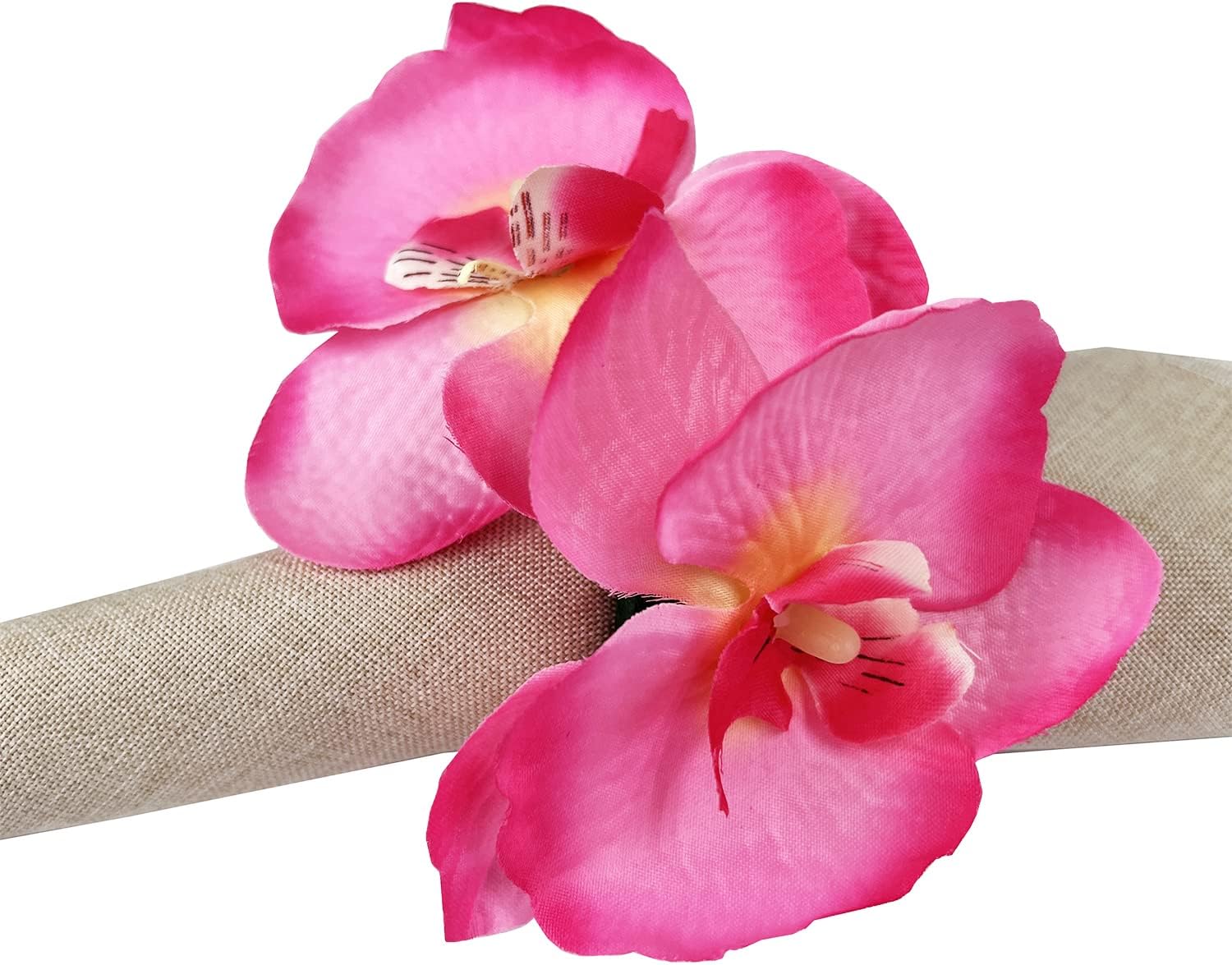 Fennco Styles Handmade Double Moth Orchid Decorative Napkin Rings, Set of 4 - Pink Flower Napkin Holders for Dining Table, Banquet, Wedding, Holiday Décor and Special Event