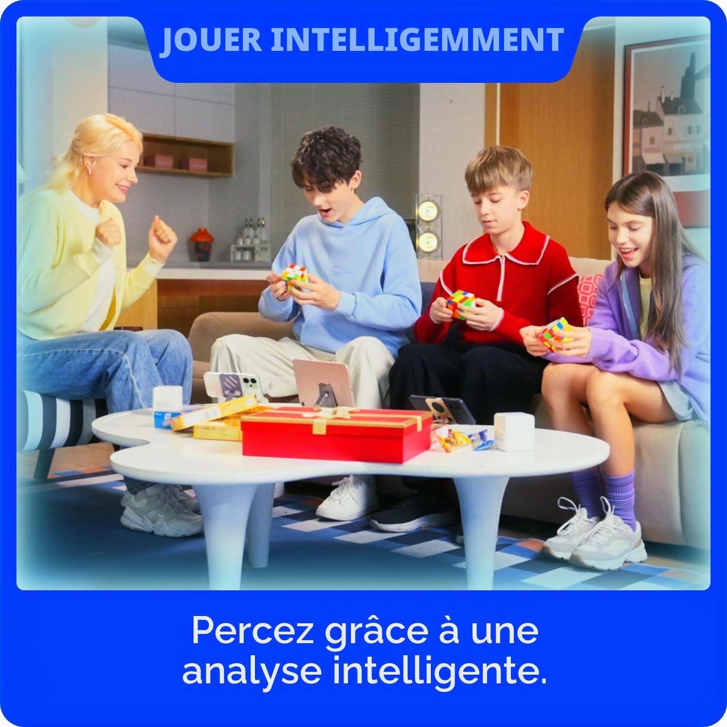 GAN i4 Leap Speed Cube 3x3, Magic Cube Connecté Bluetooth, Noyau Intelligent Omnidirectionnel avec Station de Charge GanPod, Suivi Gyroscopique Via l'App et Compétitions en Ligne