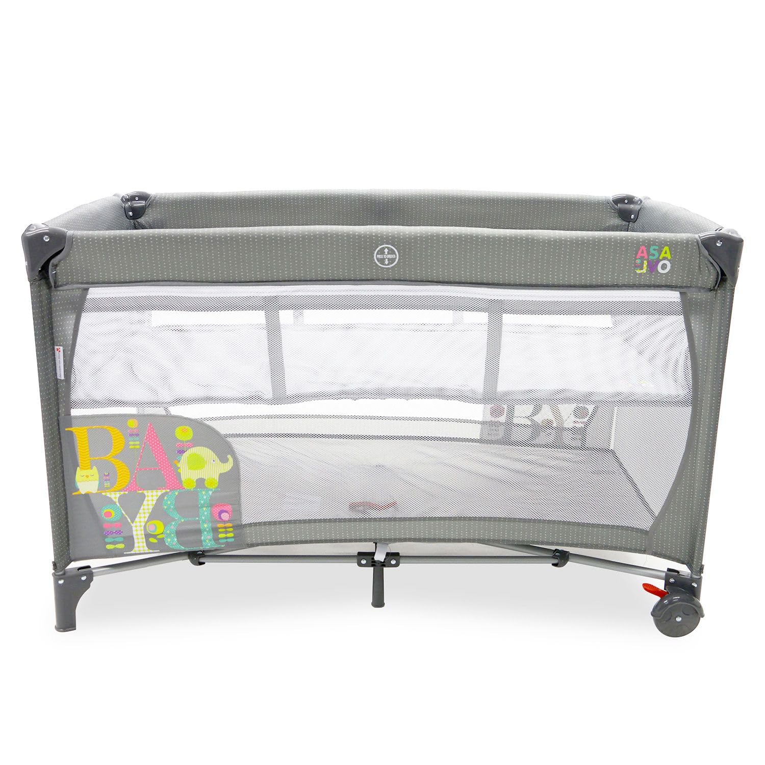 ASALVO Cuna de viaje 120x60 Smooth para bebé y niños de 0 a 15kg /2 EN 1, Cuna y Parque, Plegable en 30 segundos con Altura ajustable, Gris Baby