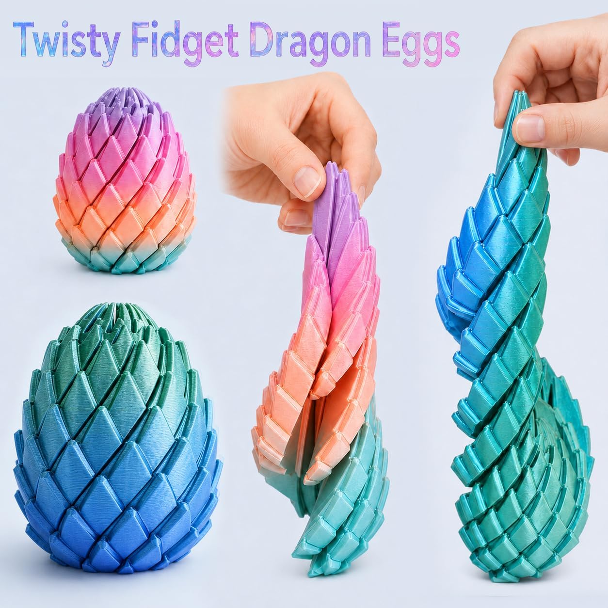 Twisty Fidget Egg 2Pcs, 3D Printed Fidget Toys | Spiral Slippery Dragon Egg, Stress Relief Sensory Toy for Adults & ADHD, Easter Basket Stuffers Fillers for Teens Kids Gift