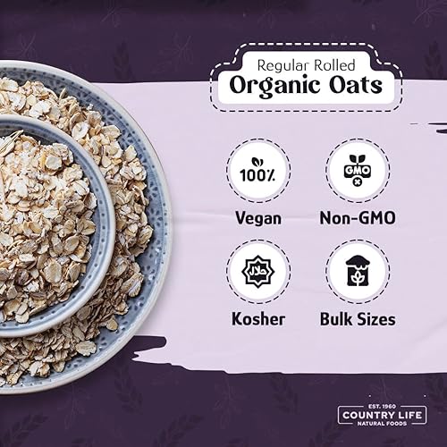 Miniatura 2 de Avena enrollada regular, orgánica, a granel, avena, comida para el desayuno, sin transgénicos, alta fibra (25 libras)