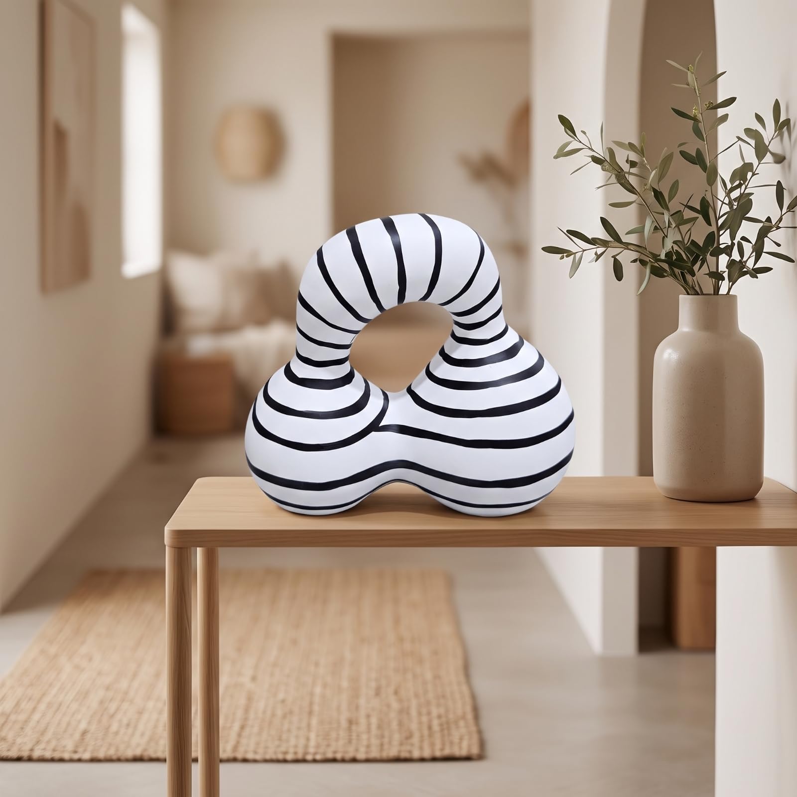 Escultura Conceptual Figura con Rayas Geométrico Adorno Resina para Salón