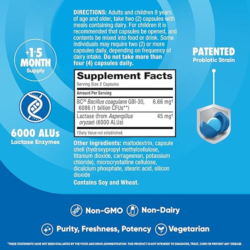 Miniatura 4 de Digestive Advantage Defensa de la lactosa con enzimas lactasa y probióticos para la salud digestiva, apoyo para descomponer la lactosa, malestar