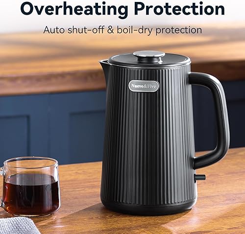 Miniatura 7 de Nueve&Five Hervidor eléctrico grande de 1.7 L (57 onzas), perfecto para más de 7 tazas de té y café, 2 cuartos de galón de doble pared, apagado