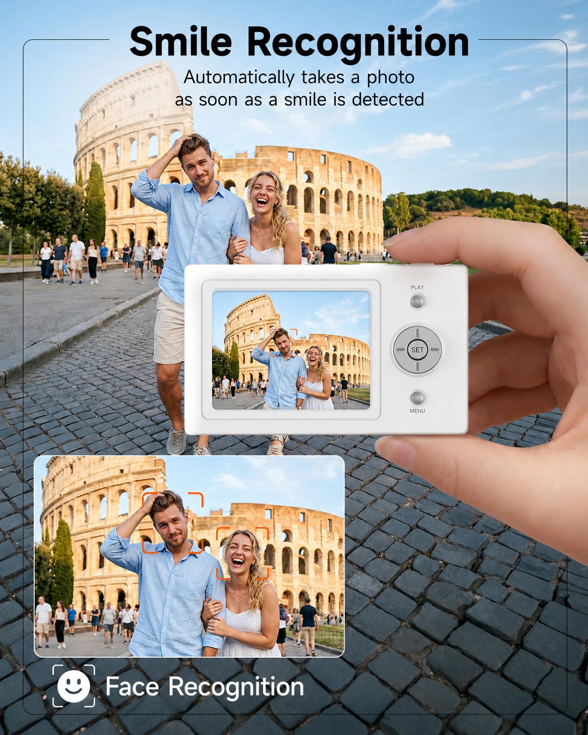 Fotocamera Digitale Rollei Compactline Slim Silver 80MP 4K Macchina Fotografica con Cattura Sorriso Ultrasottile Camera Compatta e Portatile per Principianti, Fotocamera-Digitale-Macchina-Fotografica