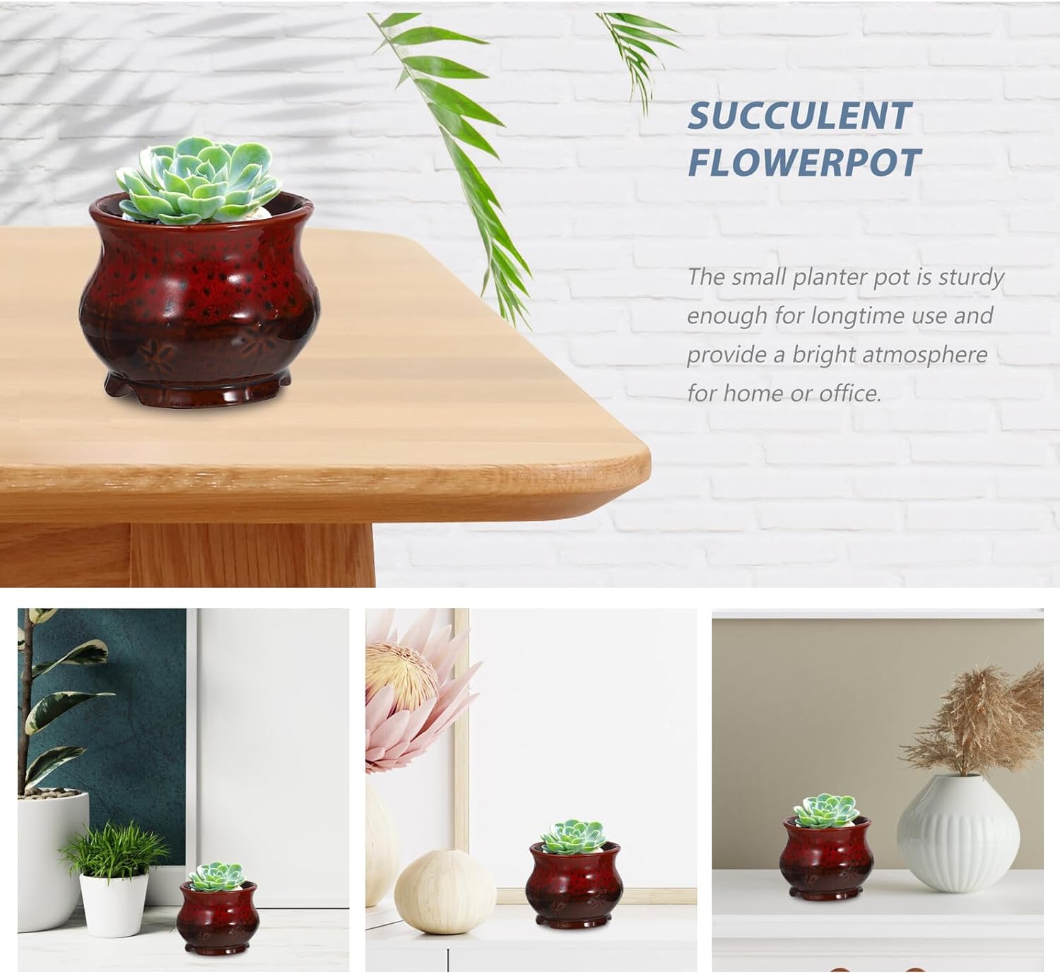 Milisten 5pcs Glazed Ceramic Succulent Garden Pots for Indoor and Outdoor Use, Vintage Mini Flower Planters Set with Glaze for Home, Office, and Patio Decor