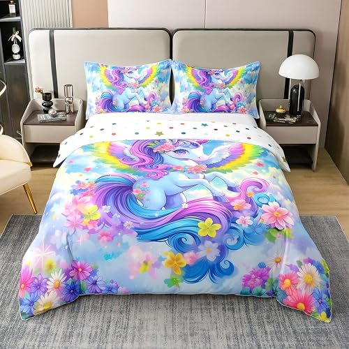 jejeloiu Unicorn Duvet Cover 100% Cotton Queen Size