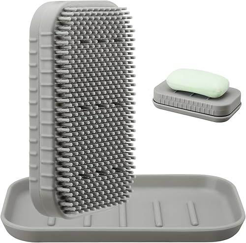 2-in-1 Silicone Soap Holder & Brush Set with Built-in Soap Saver Compartment, In
