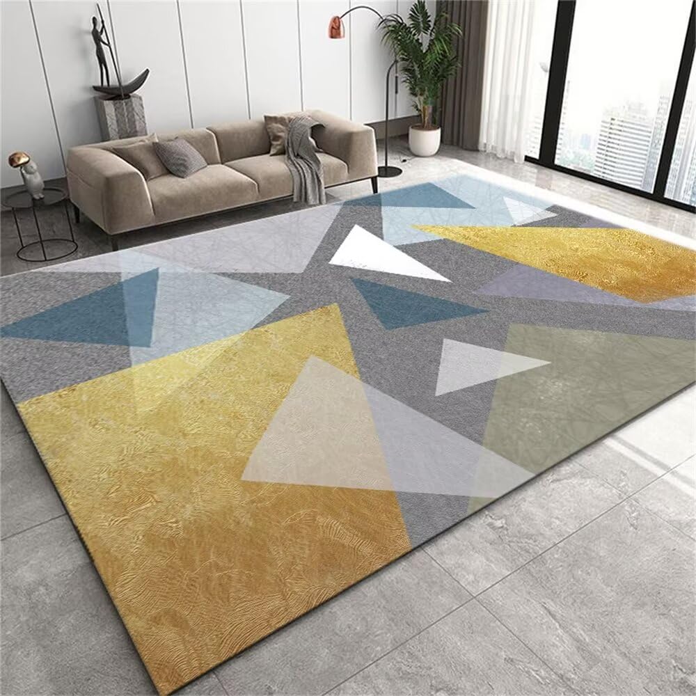 Tapis de chambre enfant géométrique jaune et bleu 50x70 cm style moderne