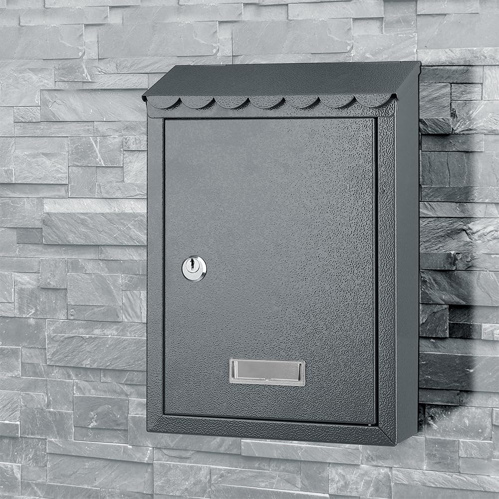 Bakaji Cassetta Postale da Parete in Acciaio Inox Buca Lettere per Posta da Esterno con Chiusura a Chiave (Grigio)