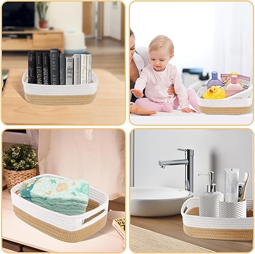 Miniatura 4 de LWYMX Cestas tejidas para regalo de almacenamiento, cesta de cuerda de algodón de 15.7 x 11.8 x 11.8 pulgadas con asas, cesta de almacenamiento de