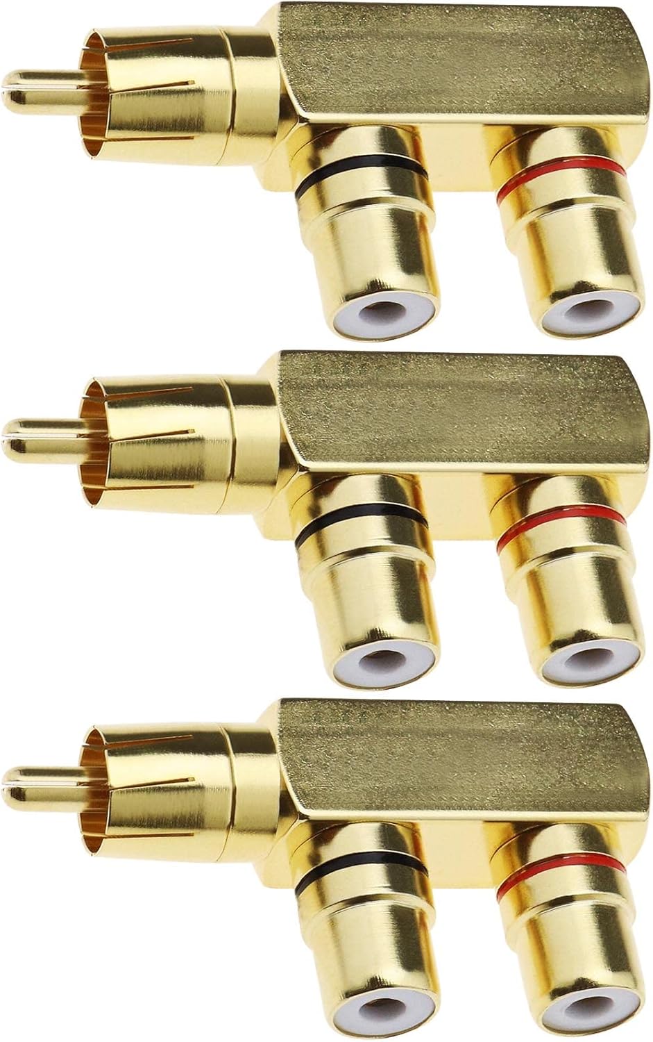 SING F LTD 3PCS RCA Splitter Adapter 90 Degree Right Angle RCA Male to 2 RCA Female Plug Audio Video Adapter Gold-Plated Metal Connector SING F LTD 3PCS RCA Splitter Adapter 90 Degree Right Angle RCA Male to 2 RCA Female Plug Audio Video Adapter Gold-Plated Metal Connector