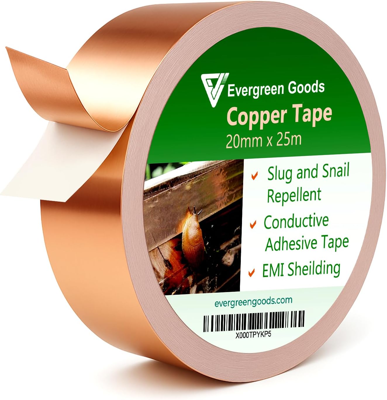 EVG 20mm x 25m Copper Slug Tape | Adhesive Copper Slug Snail Repellent | Slug Deterrent Barrier Tape | Humane Pest Control