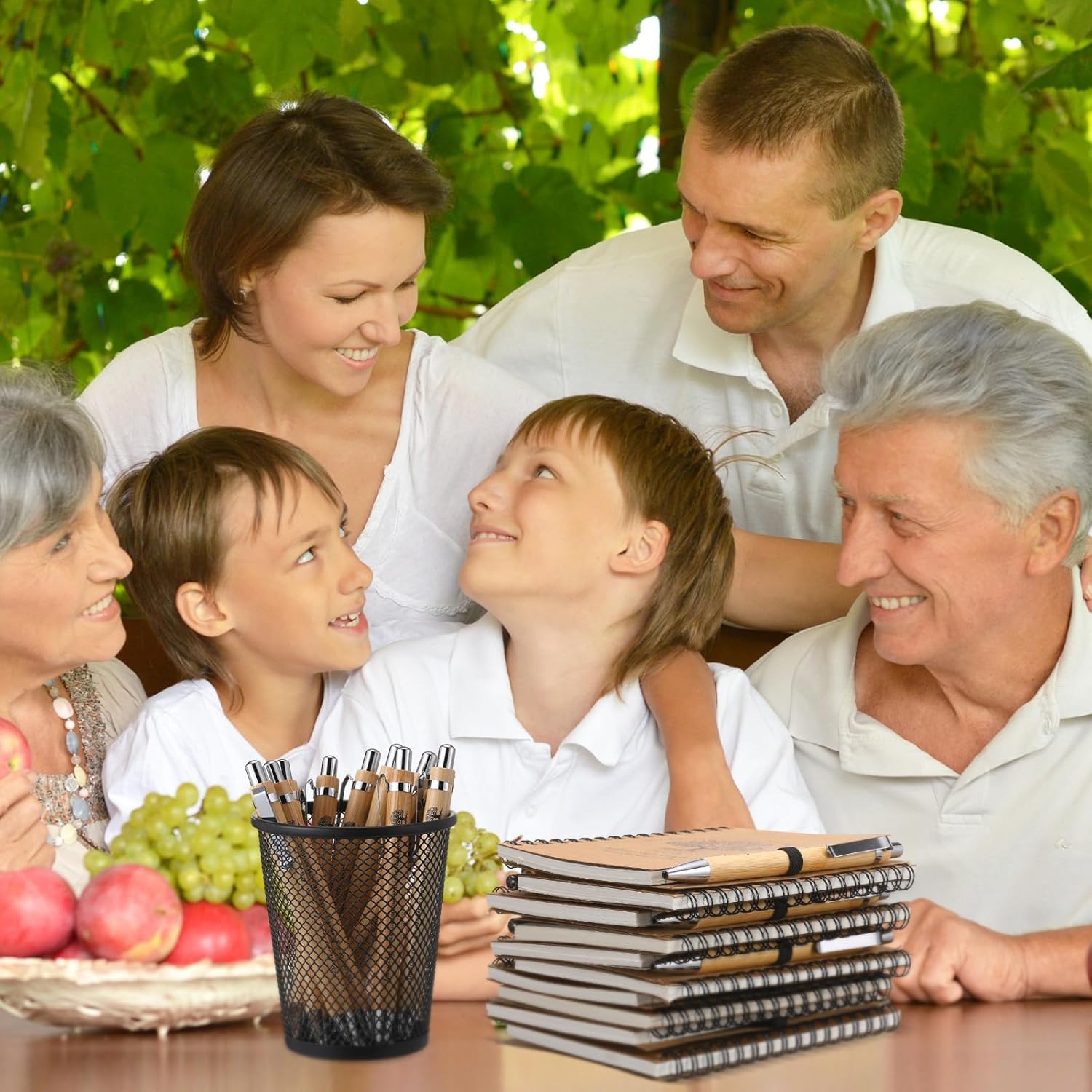 Janlaugh 15 Sets Family Reunion Party Favors 5 Styles A6 Spiral Notebook Remembering Our Roots Bamboo Ballpoint Pens Journal with Pen Holder Tables Centerpieces for Reunion